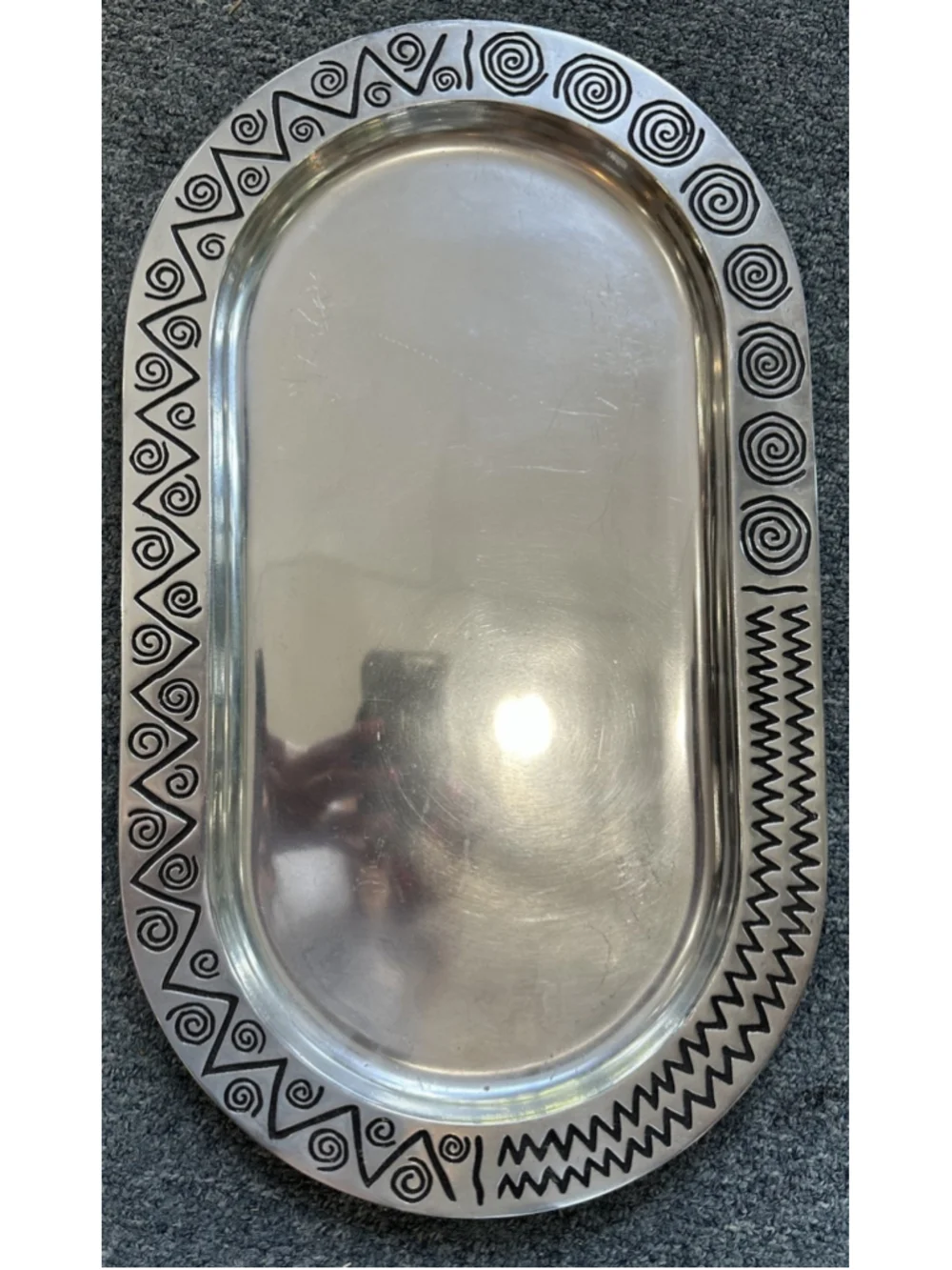 Wilton Armetale Reggae Large Oval Food Safe Silver Metal Tray Platter 18 x 10.75